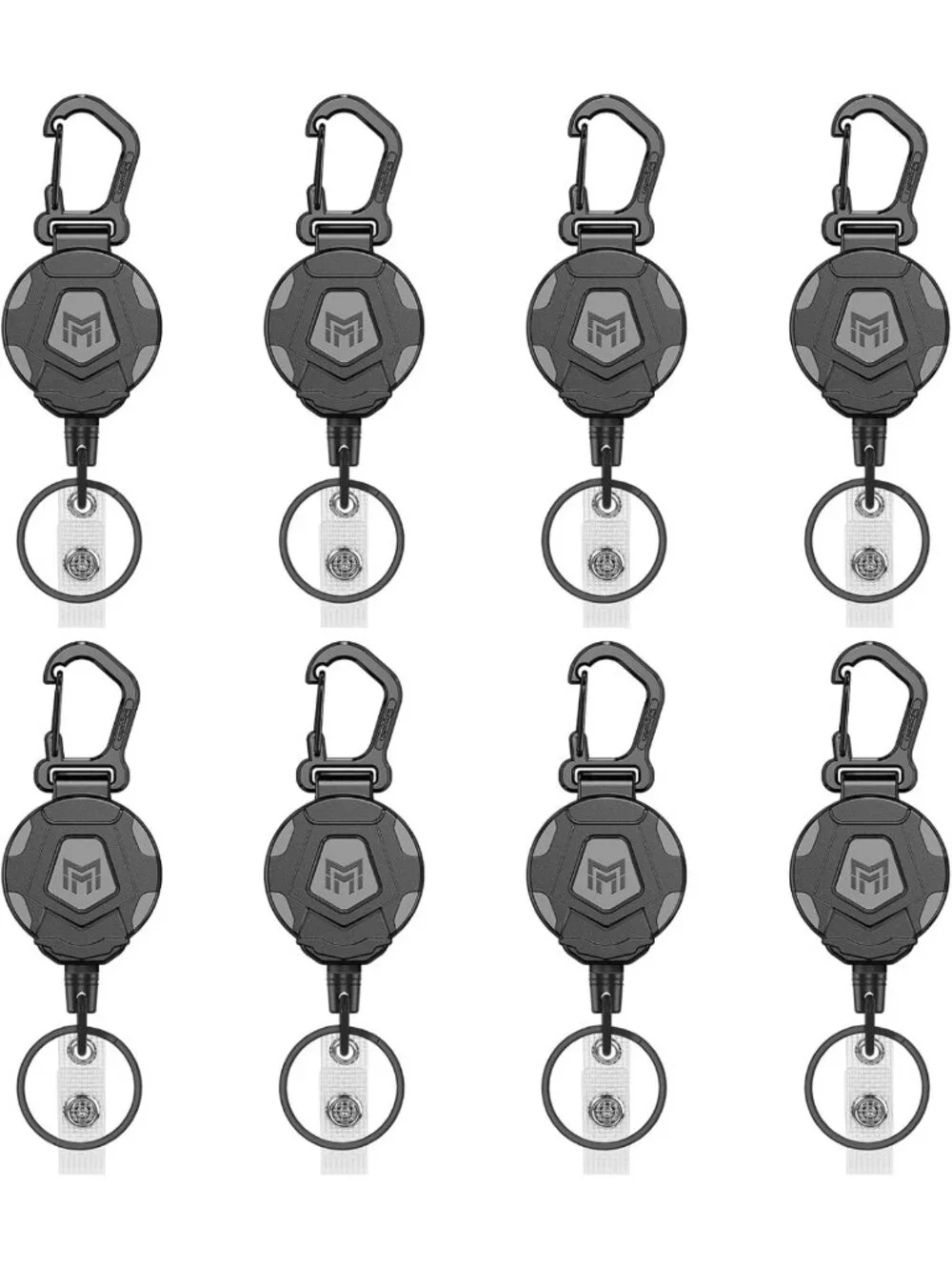 8-Pack Heavy Duty Retractable Keychain Badge Holder with Tactical Carabiner